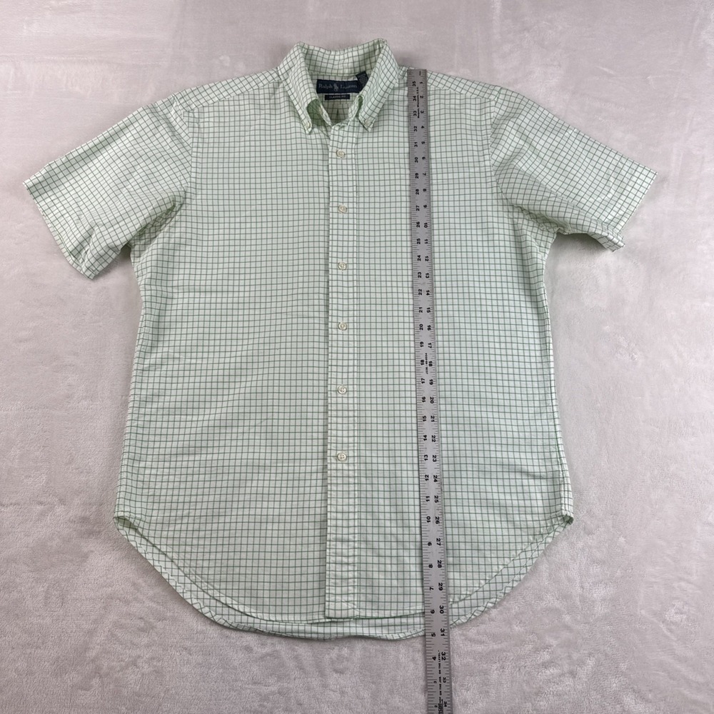 Ralph Lauren Classic Fit Button Shirt M Green White Check Short Sleeve Cotton - Picture 7 of 8